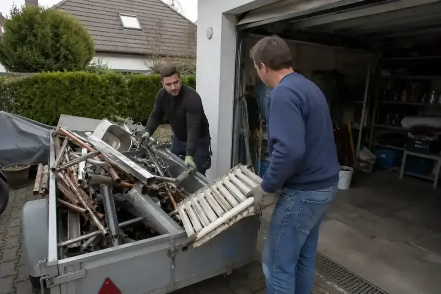 Bauschutt entsorgen in NRW – Container mit Beton- und Ziegelbruch auf einer Baustelle